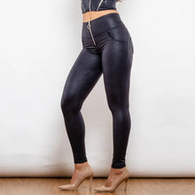 Load image into Gallery viewer, 2127HBCLPR Shascullfites lulu High Waist Crackle Black Coated Lifting Pants Ring Zipper