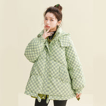 Load image into Gallery viewer, X122010022 Shascullfites Melody Hooded Plaid Women&#39;s Winter 2024 New Style Korean Winter Women Coat Women&#39;s Thin Down Jacket
