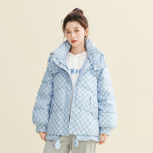 X122010022 Shascullfites Melody Hooded Plaid Women's Winter 2024 New Style Korean Winter Women Coat Women's Thin Down Jacket