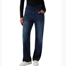 Load image into Gallery viewer, Shascullfites High Waisted Tummy Control Dark Blue Casual Straight Leg Jeans Crossover Design with Pockets for Women