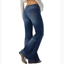Load image into Gallery viewer, Shascullfites Low Rise Flare Jeans Dark Blue Washed Casual Jeans with Pocket Stretch Slim Fit Women Trouser