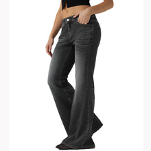 Load image into Gallery viewer, Shascullfites Women's Low Rise Flare Jeans Dark Grey Washed Casual Stretch Slim Fit Trousers with Pocket
