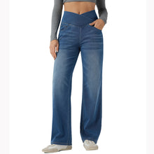 Load image into Gallery viewer, Shascullfites Blue Wash High Waist Women's Jeans Stretch Denim Jeans Soft Casual Straight Jeans Crossover