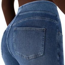 Load image into Gallery viewer, Shascullfites High-Waisted Bootcut Jeans Pull-On Tummy Control Multiple Pockets Blue Washed Stretchy Knit Casual Jeans