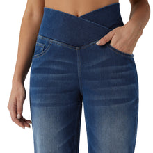Load image into Gallery viewer, Shascullfites High Waist Dark Blue Wash Stretch Denim Jeans for Women Soft Casual Straight Crossover Fit with Pockets