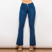 Load image into Gallery viewer, 1005DBMJF Shascullfites Mid Waist Dark Thread Blue Flare Jeans
