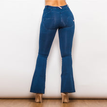 Load image into Gallery viewer, 1005DBMJF Shascullfites Mid Waist Dark Thread Blue Flare Jeans