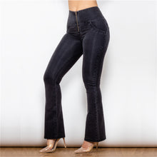 Load image into Gallery viewer, 1008BHJF Shascullfites High Waist Dark Thread Black Flare Jeans