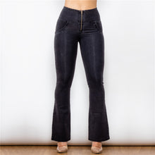 Load image into Gallery viewer, 1008BHJF Shascullfites High Waist Dark Thread Black Flare Jeans