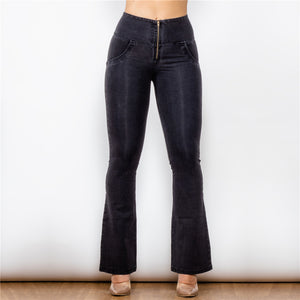 1008BHJF Shascullfites High Waist Dark Thread Black Flare Jeans