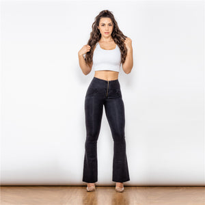 1008BHJF Shascullfites High Waist Dark Thread Black Flare Jeans