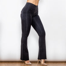 Load image into Gallery viewer, 1008BHJF Shascullfites High Waist Dark Thread Black Flare Jeans