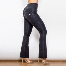Load image into Gallery viewer, 1008BHJF Shascullfites High Waist Dark Thread Black Flare Jeans