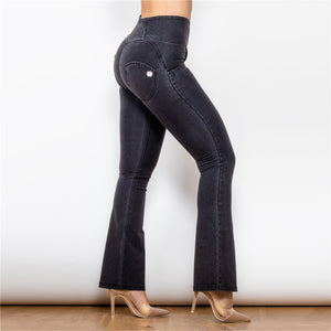 1008BHJF Shascullfites High Waist Dark Thread Black Flare Jeans
