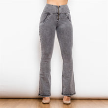 Load image into Gallery viewer, 1010GHJF Shascullfites High Waist Dark Thread Grey Flare Jeans