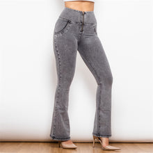 Load image into Gallery viewer, 1010GHJF Shascullfites High Waist Dark Thread Grey Flare Jeans