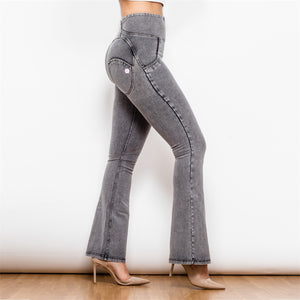 1010GHJF Shascullfites High Waist Dark Thread Grey Flare Jeans