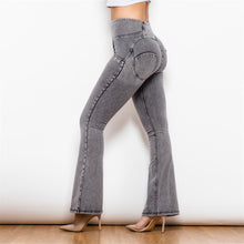 Load image into Gallery viewer, 1010GHJF Shascullfites High Waist Dark Thread Grey Flare Jeans