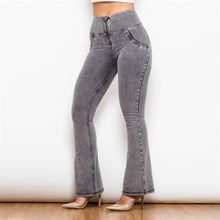 Load image into Gallery viewer, 1010GHJF Shascullfites High Waist Dark Thread Grey Flare Jeans