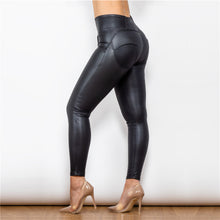 Load image into Gallery viewer, 12012HWMBL Shascullfites High Waist Matt Black Leather Leggings