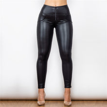 Load image into Gallery viewer, 12012HWMBL Shascullfites High Waist Matt Black Leather Leggings