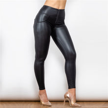 Load image into Gallery viewer, 12012HWMBL Shascullfites High Waist Matt Black Leather Leggings