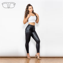 Load image into Gallery viewer, 12012HWMBL Shascullfites High Waist Matt Black Leather Leggings