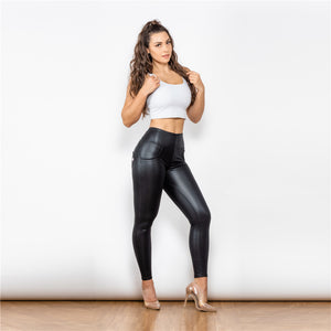 12012HWMBL Shascullfites High Waist Matt Black Leather Leggings