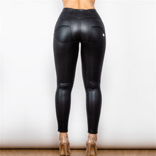 Load image into Gallery viewer, 12012HWMBL Shascullfites High Waist Matt Black Leather Leggings