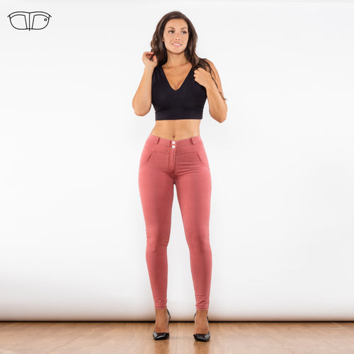 99099DPWMLJ Shascullfites Dark Pink Washed Middle Waist Lifting Jeggings