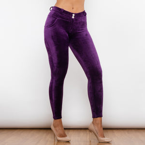 304PCMLL Shascullfites Purple Chenille Middle Waist Lifting Leggings