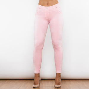 309PCMLL Shascullfites Pink Chenille Middle Waist Lifting Leggings