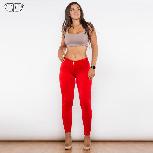 310RCMLL Shascullfites Red Chenille Middle Waist Lifting Leggings