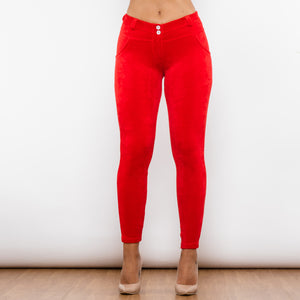 310RCMLL Shascullfites Red Chenille Middle Waist Lifting Leggings