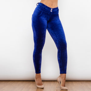 305BCMLL Shascullfites Blue Chenille Middle Waist Lifting Leggings