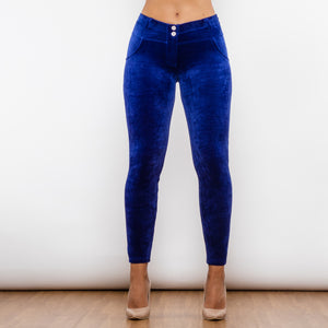 305BCMLL Shascullfites Blue Chenille Middle Waist Lifting Leggings
