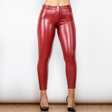 Load image into Gallery viewer, 21021MWMRL Shascullfites Middle Waist Shinning Wine Red Leather Leggings