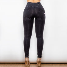 Load image into Gallery viewer, 22022HWDBlackJ Shascullfites High Waist Dark Thread Black Jeans