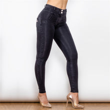 Load image into Gallery viewer, 23023MWDBlackJ Shascullfites Middle Waist Dark Thread Black Jeans