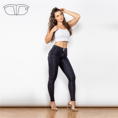 23023MWDBlackJ Shascullfites Middle Waist Dark Thread Black Jeans