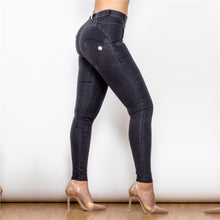 Load image into Gallery viewer, 23023MWDBlackJ Shascullfites Middle Waist Dark Thread Black Jeans