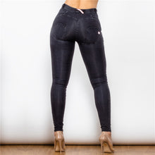 Load image into Gallery viewer, 23023MWDBlackJ Shascullfites Middle Waist Dark Thread Black Jeans