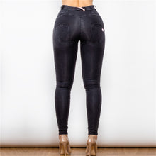 Load image into Gallery viewer, 23023MWDBlackJ Shascullfites Middle Waist Dark Thread Black Jeans