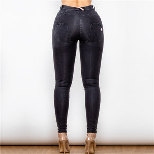 23023MWDBlackJ Shascullfites Middle Waist Dark Thread Black Jeans