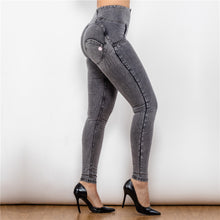 Load image into Gallery viewer, 24024HWDGJ Shascullfites High Waist Dark Thread Grey Jeans