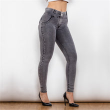 Load image into Gallery viewer, 25025MWDGreyJ Shascullfites Middle Waist Dark Thread Grey Jeans