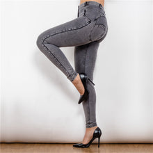 Load image into Gallery viewer, 25025MWDGreyJ Shascullfites Middle Waist Dark Thread Grey Jeans