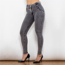 Load image into Gallery viewer, 25025MWDGreyJ Shascullfites Middle Waist Dark Thread Grey Jeans