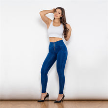 Load image into Gallery viewer, 26026HWDDBJ Shascullfites High Waist Dark Thread Dark Blue Jeans
