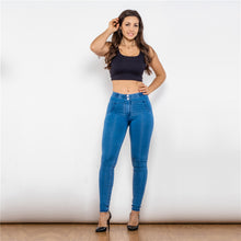 Load image into Gallery viewer, 31031MWDLBJ Shascullfites Middle Waist Dark Thread Light Blue Jeans
